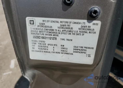 2001 Chevrolet Silverado C1500 из США, поврежденный, VIN 2GCEC19V211121278